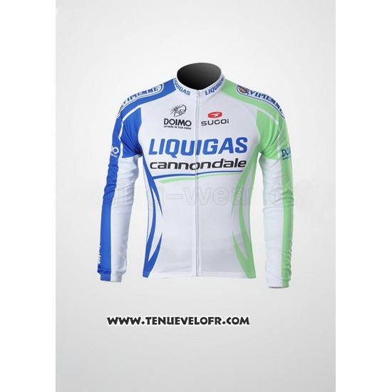 2011 Maillot Ciclismo Liquigas Cannondale Blanc et Vert Manches Longues et Cuissard
